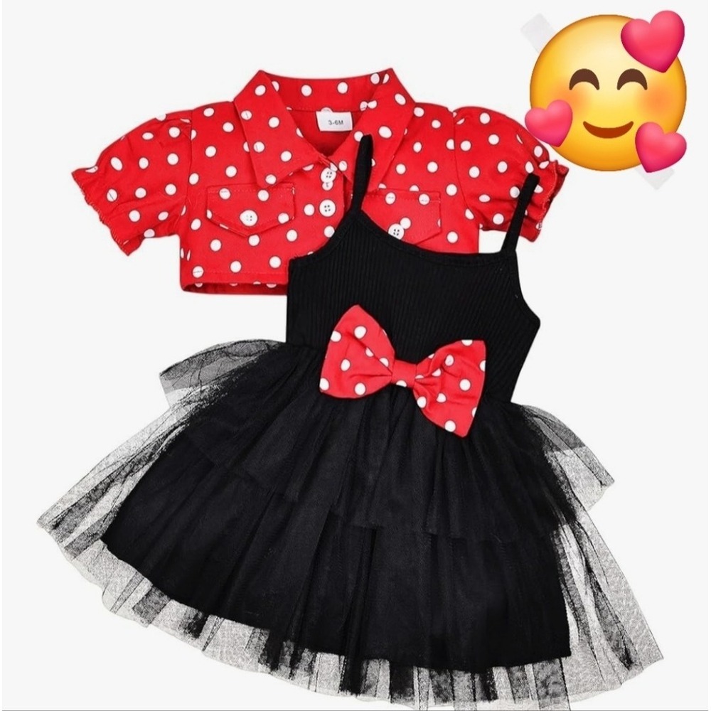 Black Tutu Dress With Heart Print Matching Jacket Minnie Party Dressy 6-9months